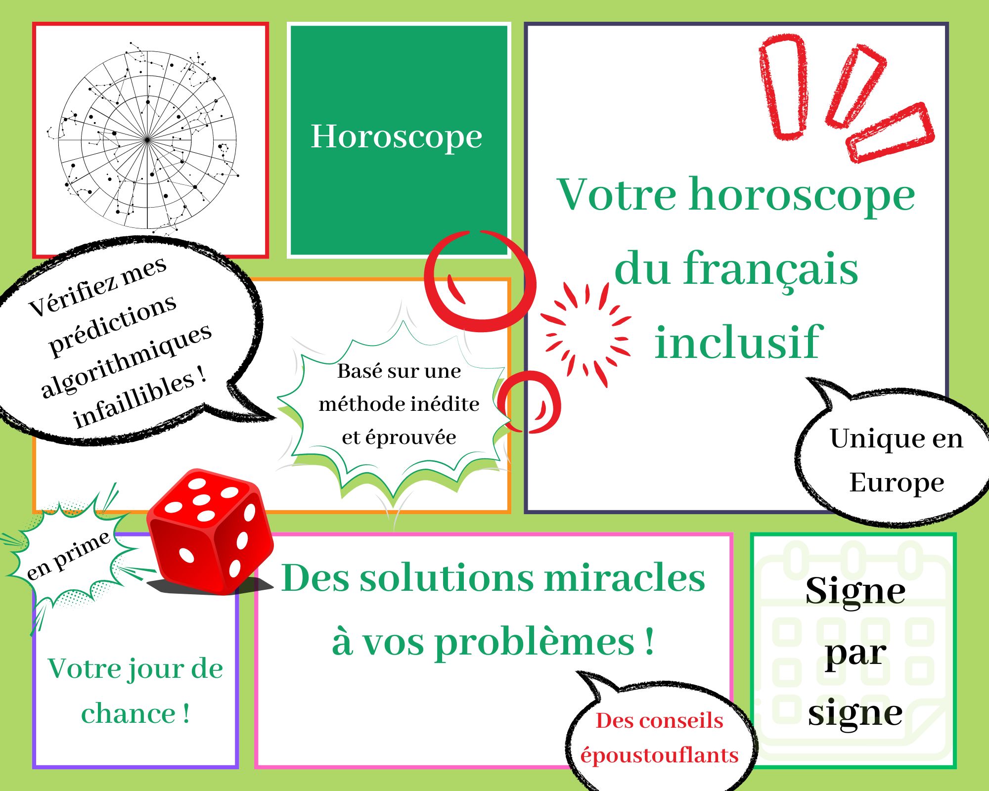 Teaser Horoscoope fond vert et bulle BD rouge